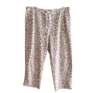 Aerie Sandy Fleece Leopard Print Cropped Sweatpants Raw Hem Tan Size L